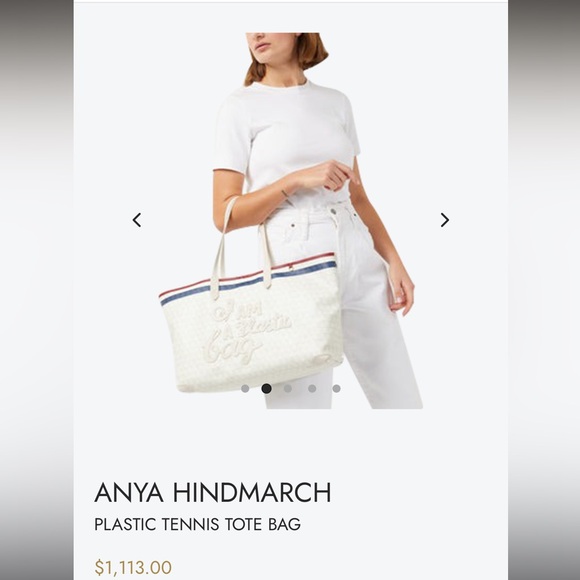 Anya Hindmarch $1,113 I am a Plastic Bag tennis tote in chalk recycled canvas - Picture 1 of 16